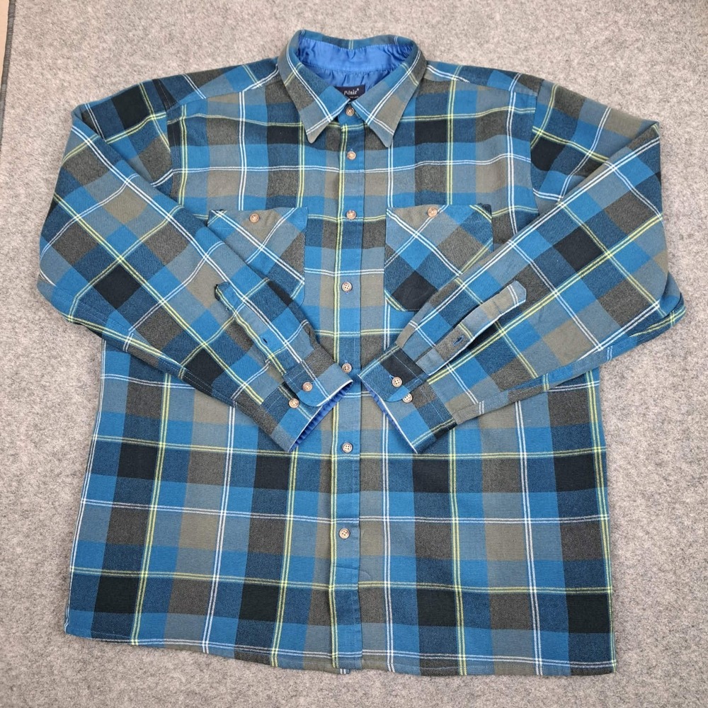 John Blair‎ Flannel Shirt Men Large Plaid Long Sleeve Button Up Blue